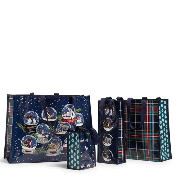 Vera Bradley nwt Christmas holiday snowglobe 4 Pc Market Tote Set - Picture 1 of 2